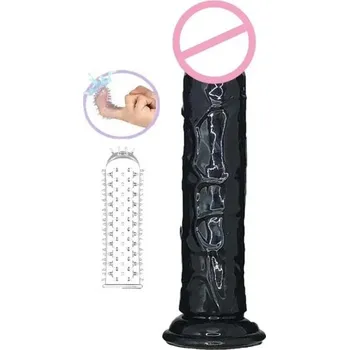 Vibrátor Dildo 19x4 cm s realistickým žilkováním a přísavkou pro vaginální i anální potěšení diskrétní balení černá