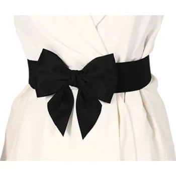 Opasek Dámský elastický pásek s velkou ozdobnou mašlí černá