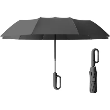 Silný automatický skládací deštník 125 cm Větruodolný pánský a dámský slunečník s UV ochranou Deštník s rukojetí do každého počasí černá