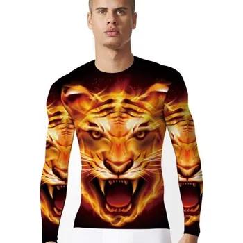 Pánské tričko Pánské 3D tričko s potiskem - Tygr - dlouhý rukáv L