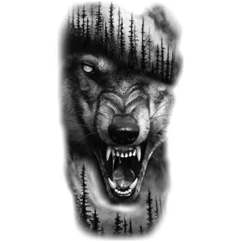 Odstranitelné tetování Vodotěsné dočasné tetování 21 x 11,4 cm Zuřící vlk v lese Divoký motiv Snadná aplikace Odolné tetování Zvířecí design Přírodní symbolika