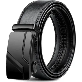 Opasek Černý pánský pásek z PU kůže 120 x 3,5 cm Elegantní opasek s kovovou automatickou přezkou Nastavitelný pásek ke kalhotám Oblekům Džínům