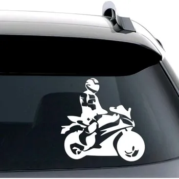 Samolepicí dekorace na vozidlo Samolepka na auto - motorkář bílá