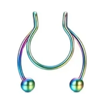Piercing Falešný piercing do nosu ve tvaru podkovy duhová