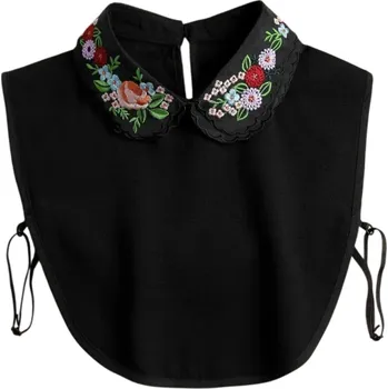 Kravata Falešný límec pro ženy s květinovou výšivkou Odnímatelný límeček Dekorativní límec ke svetru halence šatům Elegantní doplněk černá