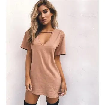 Dámské šaty Jednobarevné mini šaty khaki M