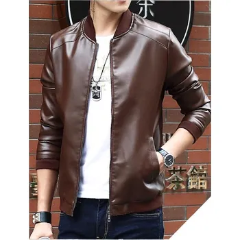 Pánská větrovka Stylová pánská kožená bunda J2741 hnědá L
