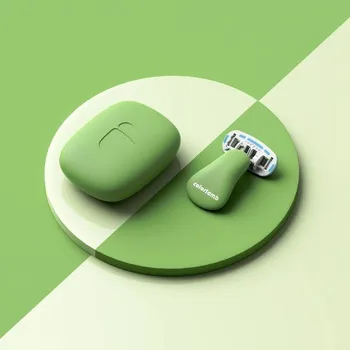 Holicí strojek Cestovní manuální holicí strojek pro ženy s pouzdrem Dámský holicí strojek s 5 vrstvou hlavicí a silikonovou rukojetí Mini holicí strojek s hydratačním lubrikačním proužkem 6 x 5 cm zelená