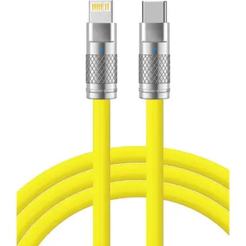 Datový kabel Rychlonabíjecí kabel 1 m 120W 6A USB C na Lightning pro iPhone datový silikonový kabel pro nabíjení pružný žlutá