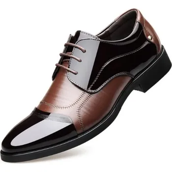 Pánské polobotky Pánské lakované polobotky J1480 hnědá 41