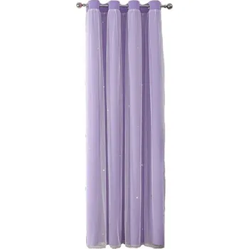 Závěs Dvouvrstvé dětské závěsy s hvězdičkami Neprůsvitné závěsy s průsvitnými záclonami do dětského pokoje Dívčí závěsy s průchodkami 132 x 160 cm fialová