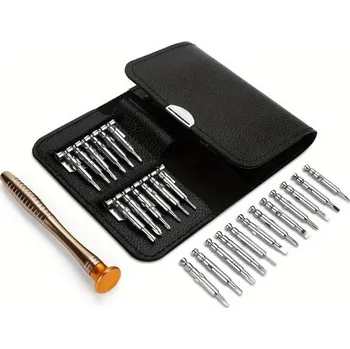 Šroubovák Sada přesných šroubováků v koženém pouzdře 24 nástavců + hliníková rukojeť Kompaktní nářadí pro opravu hodinek a jemné elektroniky