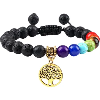 Náramek Nastavitelný náramek sedmi čaker s lávovým kamenem zlatá