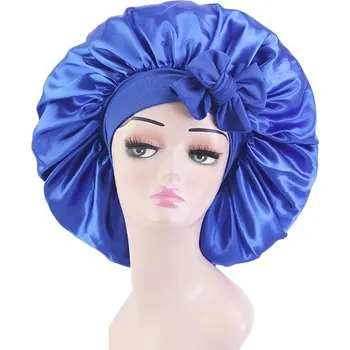 Sprchovací čepice Dámská saténová noční čepice tmavě modrá