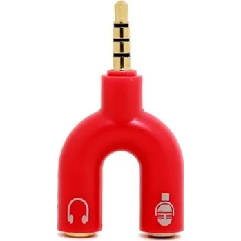 Redukce Rozdvojka 3,5mm jack na 2x 3,5mm jack sluchátka + mikrofon červená