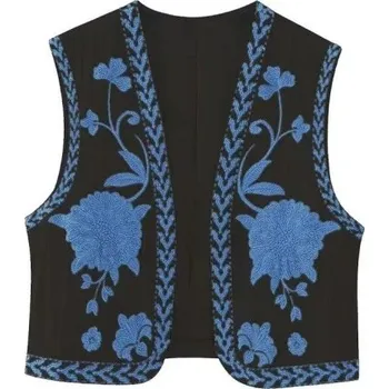 Dámská vesta Dámská vesta s květinami černá S