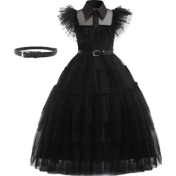 Karnevalová maska Wednesday Addams kostým Dívčí kostým Cosplay Wednesday Addams Černé dívčí šaty Karnevalové kostýmy Halloweenský kostým 12