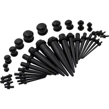 Piercing Sada rovných roztahováků a plugů - 36 ks černá