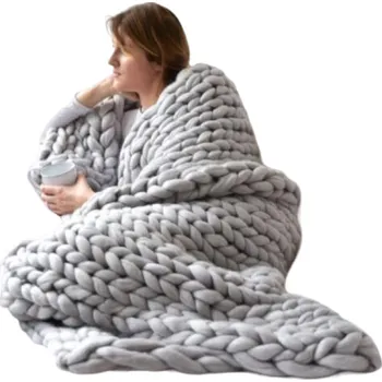 Dětská deka Pletená vlněná deka 80 x 80 cm světle šedá