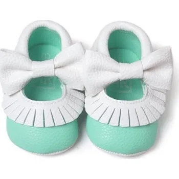 Dívčí bačkory Dívčí kožené capáčky s volánky tyrkysová 6-12 měsíců