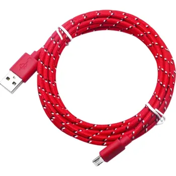 Datový kabel Nylonový rychlonabíjecí Micro USB kabel a USB A 1 m pro nabíjení a datovou synchronizaci 2,4A odolný pletený nabíjecí kabel telefonů červená