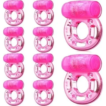Vibrátor Sada 10 silikonových vibračních škrticích kroužků s jemnou texturou 30min vibrační patrona pružné provedení 4,6x3,5 cm diskrétní balení