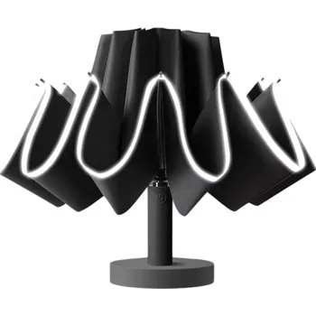 Deštník Velký větruodolný deštník 105 cm Silný skládací deštník s UV izolací Reflexní pruh Automatické zpětné skládání Bezpečný deštník do města černá