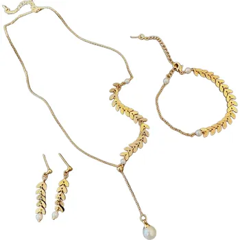 Náhrdelník Dárková sada pro ženy náhrdelník, náušnice a náramek s umělými perlami