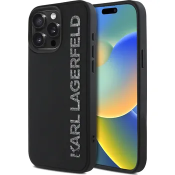 Karl Lagerfeld 3D Rubber Glitter Logo Zadní Kryt pro iPhone 15 Pro Černý