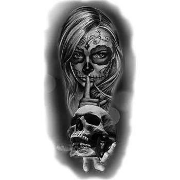 Odstranitelné tetování Dočasné vodotěsné tetování 11,5 x 21 cm Žena s lebkou Realistický tajemný motiv Výdrž až 15 dní Snadná aplikace Tetování na tělo
