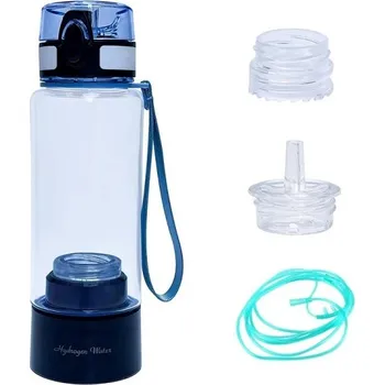 Láhev Sportovní láhev na vodu s vysokým obsahem vodíku 3000 ppb Přenosný ionizátor se samočistícím režimem 380 ml Skleněná láhev na vodu bohatou&nbsp;na vodík s poutkem 23 x 7 cm černá