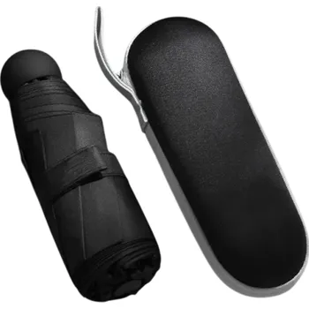 Deštník Kapsulový skládací slunečník pro ženy Malý deštník s UV ochranou UPF50+ Přenosný jednobarevný deštník do kabelky Ochrana proti slunci i dešti černá