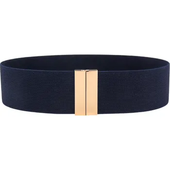 Opasek Dámský široký elastický pásek 65 x 5 cm Zlatá kovová spona Elegantní pás na šaty Tvarování pasu Stylový doplněk do šatníku tmavě modrá