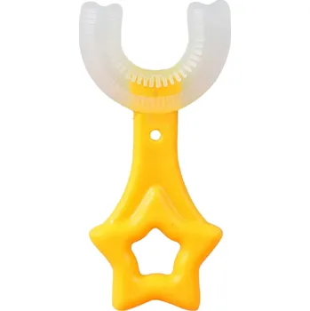 Zubní kartáček Dětský zubní kartáček ve tvaru U 360° Měkký zubní kartáček pro děti s motivem hvězdy Manuální silikonový zubní kartáček pro děti 6-12 let 9,1 x 4,5 cm žlutá