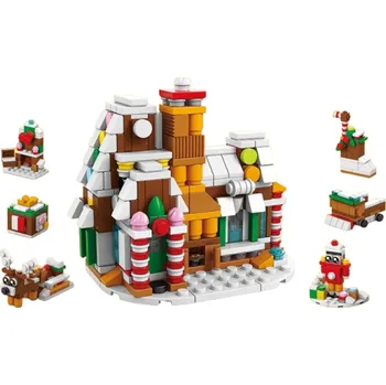 ostatní stavebnice Vánoční savebnice 6v1 s barevným světlem Stavební vánoční chaloupka 307 ks 9,4 x 6 cm