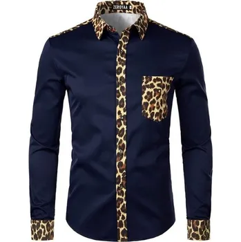 Pánská košile Pánská leopardí košile F617 tmavě modrá S