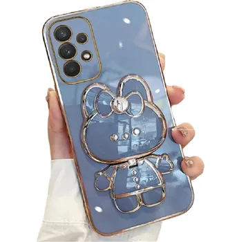 Pouzdro na mobilní telefon Ochranný kryt se zrcadlem a stojánkem na Samsung A73 5G modrá