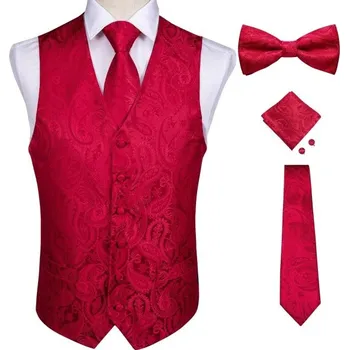 Pánská bunda Pánská vesta s motýlkem a kravatou červená S