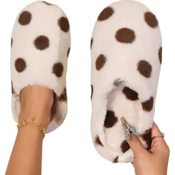 Dámské pantofle Zimní dámské pantofle s puntíky Chlupaté měkké domácí bačkory Hřejivé přezůvky na zimu Stylové pohodlné pantofle pro ženy s veselým vzorem bílá 38-39
