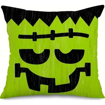 Karnevalový doplněk Halloweenský povlak na polštář Veselý dekorativní povlak na polštář se zipem Jednostranný zelený povlak na polštář s motivem Frankensteina 45 x 45 cm
