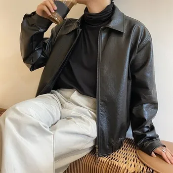 Pánská větrovka Pánská kožená bunda F1183 černá M