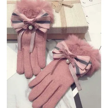 Rukavice Zimní dámské rukavice s mašlí růžová 2
