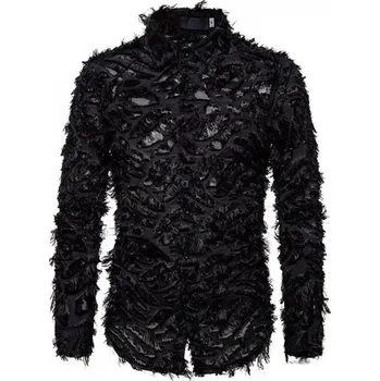 Pánská košile s peřím černá XL 2