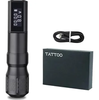 Tetovací strojek Bezdrátový tetovací strojek s napájecím zdrojem a kabelem s RCA rozhraním Profesionální pero na tetování s LCD diplejem 14,2 x 3,4 cm
