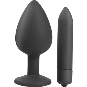 Vibrátor Sada černý silikonový anální kolík s odnímatelným kamínkem a mini vibrátor Diskrétní balení
