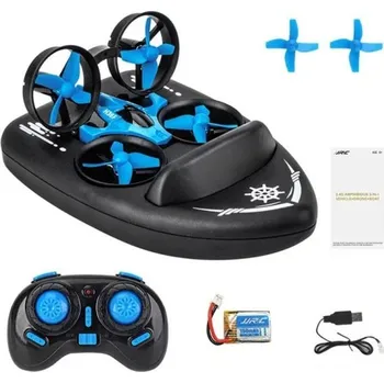 Dron Mini modrá dronová helikoptéra 3 v 1 Dron Loď Vozidlo LED světlo 6-osý gyroskop 2 rychlosti Překlápění 360° Dálkové ovládání 150 mAh baterie