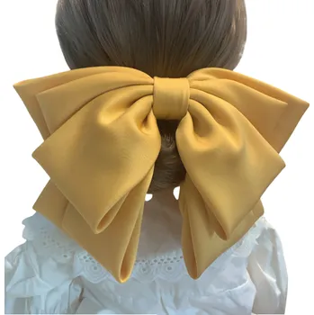 Velká dvojitá saténová mašle do vlasů Skřipec na vlasy Elegantní vlasový doplněk Luxusní mašle do účesu Stylová ozdoba do vlasů žlutá