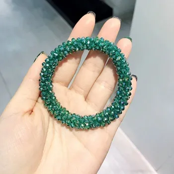 Gumička do vlasů s korálky zelená