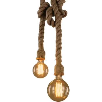 Lanová lampa na žárovky E27 Provazové závěsné svítidlo na dvě žárovky 5 W 90-260 V Vintage závěsné osvětlení s konopným lankem 1 m