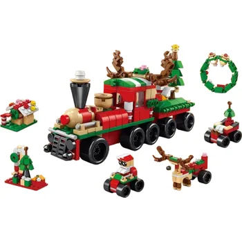 ostatní stavebnice Vánoční savebnice 6v1 s barevným světlem Stavební vánoční vláček 270 ks